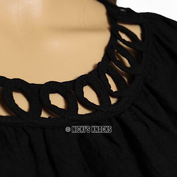 Max Studio Black Flutter Sleeve Blouse Lattice Neckline Cotton Blend Size XS - Picture 3 of 8